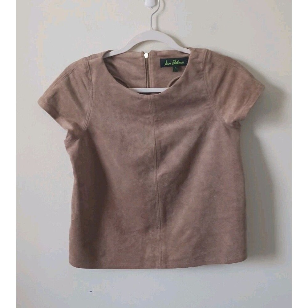 Sam Edelman‎ Faux Suede Top Womens Tan Crossover Zip Short Sleeve Blouse Size S